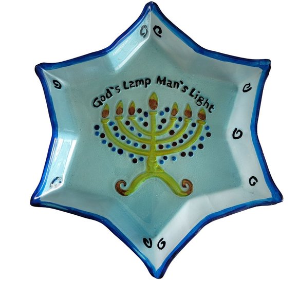 Star Of David Glass Dish Celebrate Hanukkah Menorah God's Lamp Man's Light - Picture 2 of 10